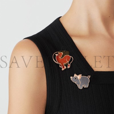 VAN CLEEF ARPELS LUCKY ANIMALS HORSE CLIP - ROSE GOLD, CARNELIAN, ONYX  VCARP5LJ00